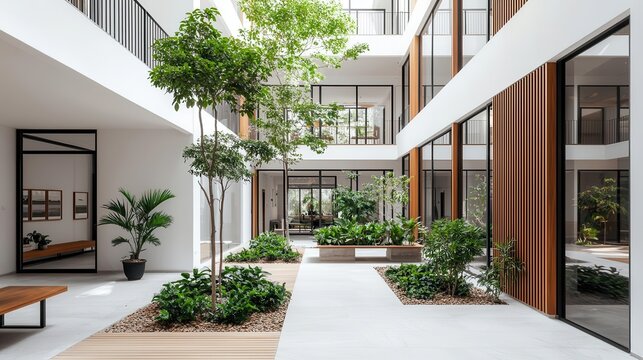 Dormitory complex featuring open courtyards and shaded walkways, Real Estate  Dormitory  Architecture, comfortable communal living