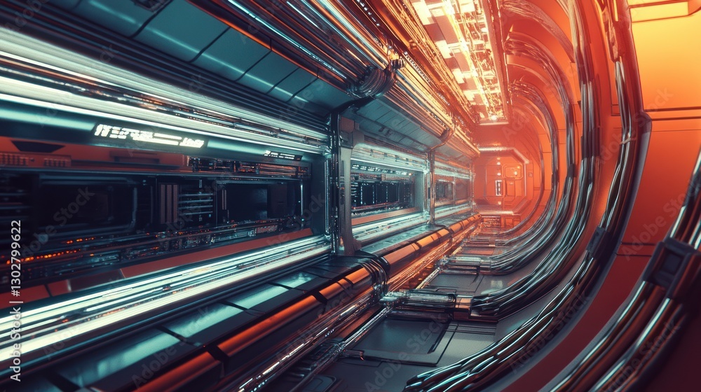Aufkleber futuristic corridor with glowing lines and intricate technology, showcasing advanced design elements