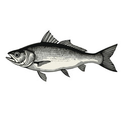 Obraz premium Black and white vintage fish illustration.