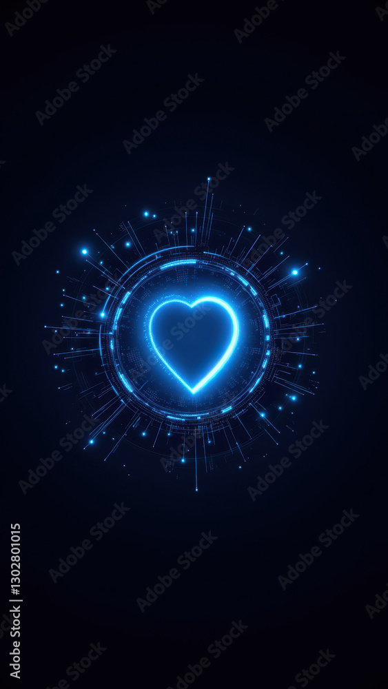Poster a futuristic digital heart design with glowing lines and technology elements, symbolizing ci/cd proc