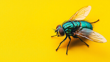 Fototapeta premium Close-up Fly on Yellow Background
