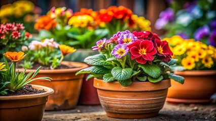 Vibrant Potted Flowers Ready for Backyard Planting - Copy Space for Text or Design