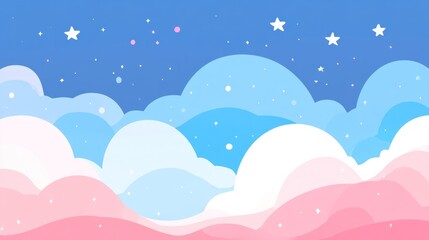 Naklejka premium Cartoon Sky with Clouds and Stars, Dreamy Night Illustration