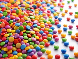 Obraz premium Vibrant Rainbow Sprinkles Scattered on White Background - Isolated Stock Photo