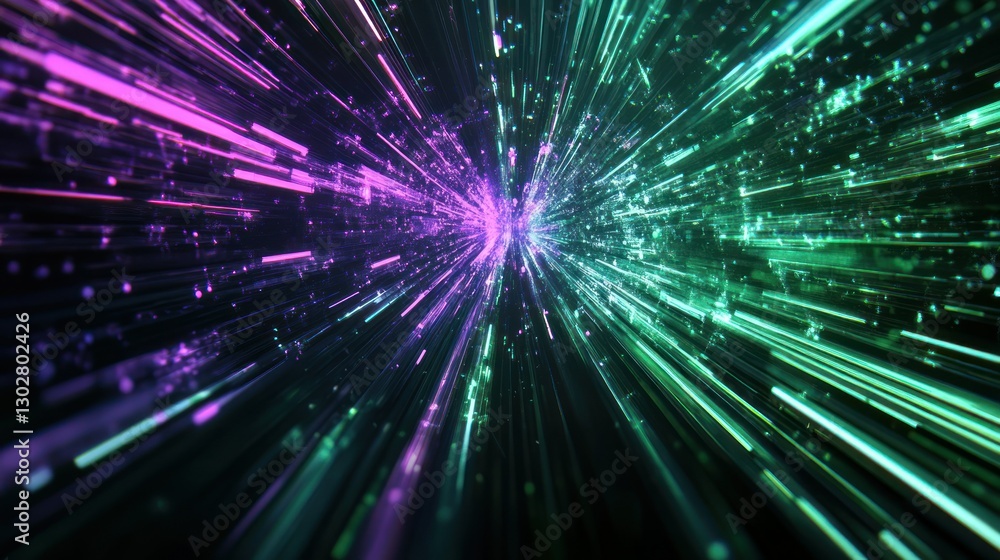 Poster vibrant abstract light trails creating a sense of motion and depth in a dark background
