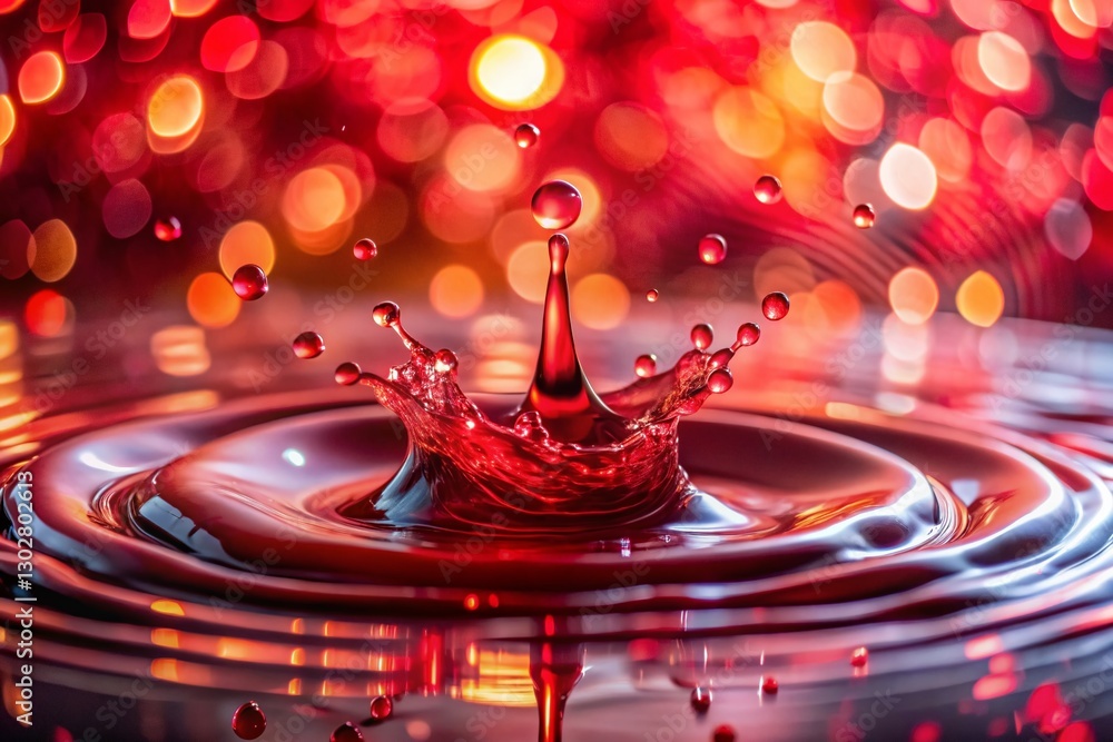 Poster vibrant red ink splash with bokeh background - abstract stock photo