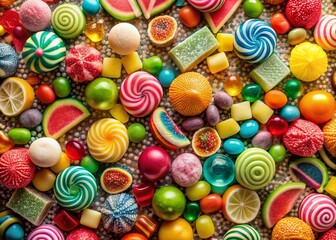 Fototapeta premium Vibrant Retro Wallpaper Food Photography Background: Colorful Mosaic Pattern with Delicious Treats