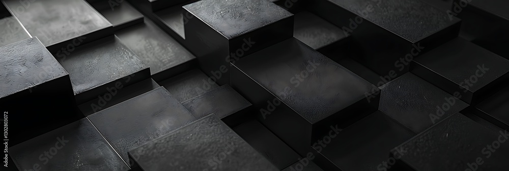 Poster dark textured surface made of geometric cubes. industrial and modern background with a strong sense 
