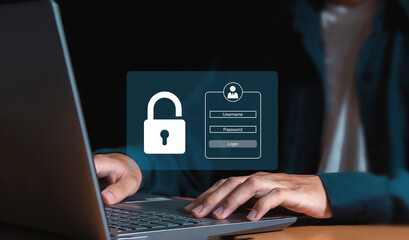 Cyber ​​security concept, user authentication system with name and password cyber security...