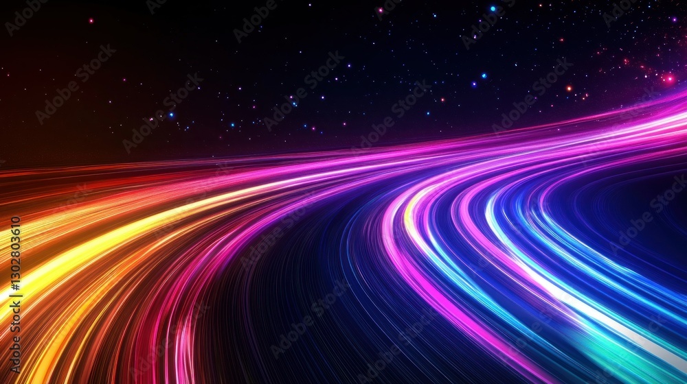 Aufkleber vibrant abstract light trails creating a dynamic motion effect against a dark starry background