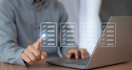 questionnaire checklist and clipboard for selecting correct answers in exams Document management...