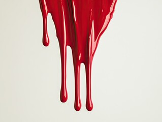 Red paint drips on a white background