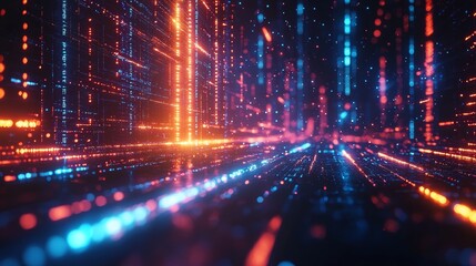 Fototapeta premium Abstract Digital Data Stream Neon Lights Futuristic Technology Background