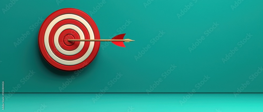 Poster the arrow hits the target infographics concept. dynamic arrow hitting the precise target symbol for 