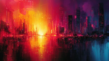 Cyberpunk Cityscape  Red   Blue Neon Nightscape