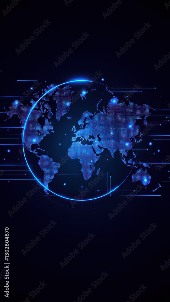 Aufkleber world globe illuminated by blue digital data streams with ci/cd, docker, kubernetes, devops theme.