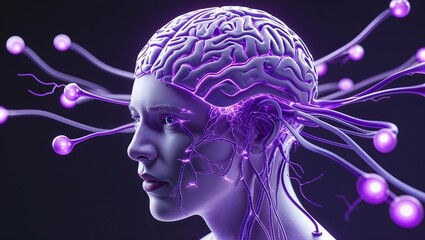 Purple Brain Head Silhouette Illustration - Digital Mind AI Concept