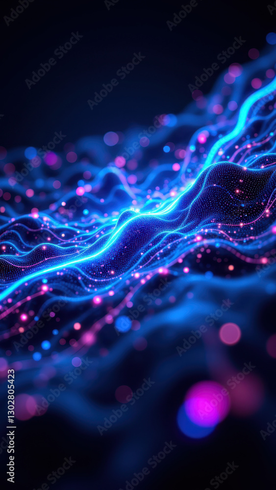 Poster an abstract digital representation of a cloud-based infrastructure with vibrant blue and purple hues