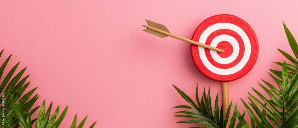 Poster the arrow hits the target infographics concept. striking the target with a precision arrow on a mini