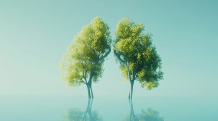 Fototapeta premium Serene Trees in Tranquil Water under a Soft Blue Sky