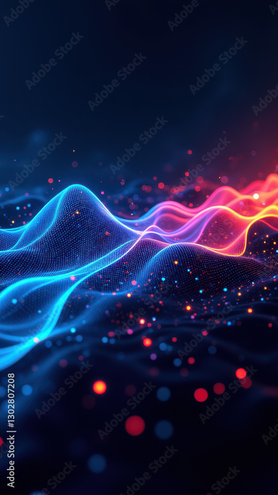 Poster a vibrant digital illustration showcasing a modern technology theme with abstract shapes and bright 