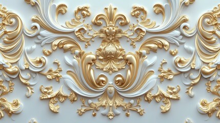 Elegant Baroque Style Decorative Elements in Gold and White Design