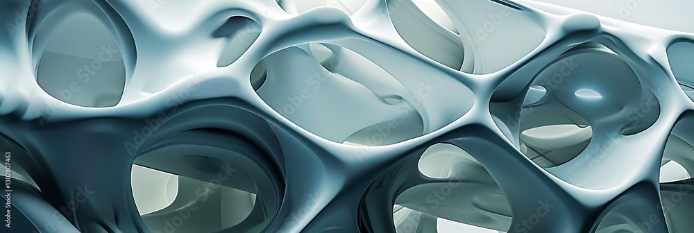 Poster abstract biomorphic white structure with porous, flowing lines, creating an organic, futuristic, and