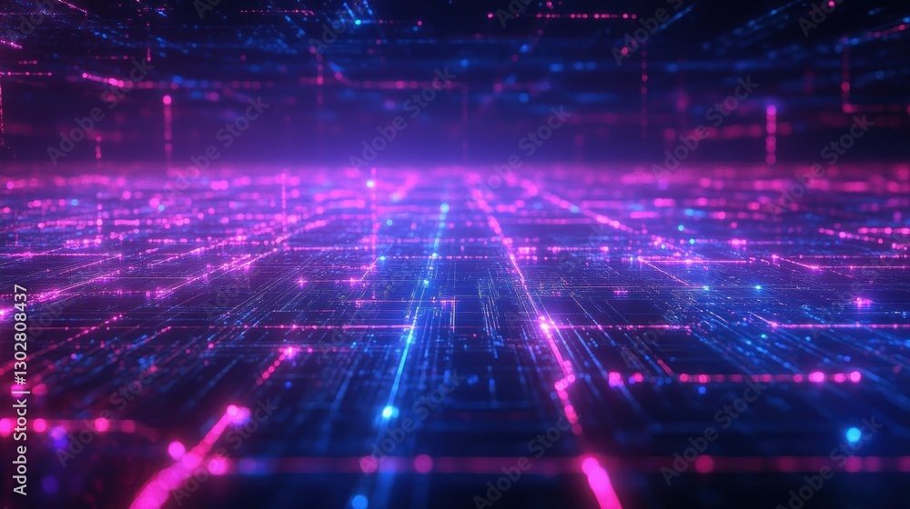 Aufkleber futuristic digital landscape with glowing lines and nodes creating a vibrant network