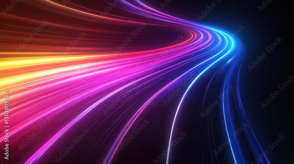 Poster vibrant abstract light trails creating a dynamic motion effect against a dark background