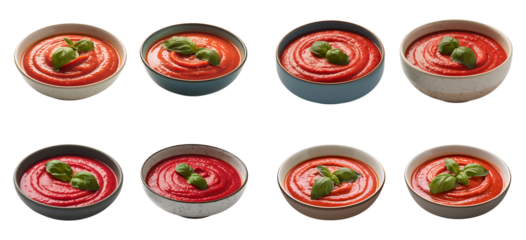 Vibrant Red Soup with Fresh Basil Garnish in Bowls