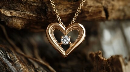 Fototapeta premium A charming gold heart pendant with an open design and a small round diamond in the center.