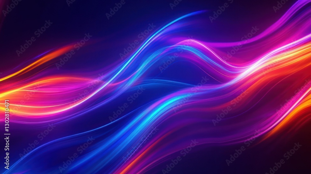 Poster vibrant abstract light waves flowing across a dark background, creating a dynamic visual effect