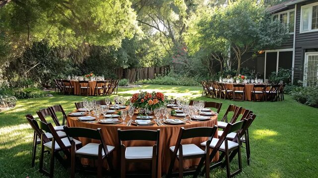 whimsical garden wedding table in the backyard