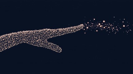 Fototapeta premium Digital Hand Composed of Glowing Particles Reaching Out in a Dark Space