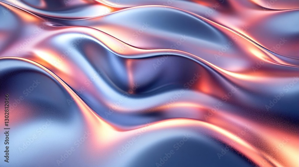 Aufkleber abstract flowing metallic waves with reflective surfaces and soft lighting creating a serene ambianc