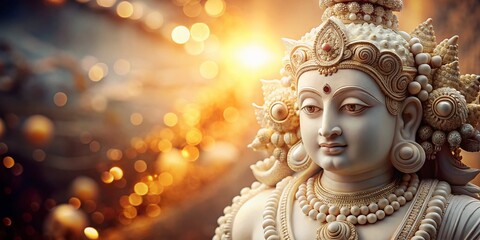 Fototapeta premium Vintage Photo: Decorated White Vishnu Statue, Hindu Deity, Spiritual Art, Religious Symbol