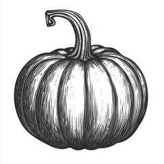 Pumpkin, engraving and scratch board style sketch, black and white illustration