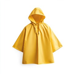 Isolated Yellow Hooded Rain Poncho for Weather Protection on a White Background Studio Shot