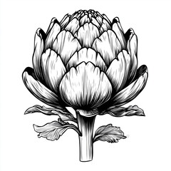 Obraz premium Artichoke, engraving and scratch board style sketch, black and white illustration