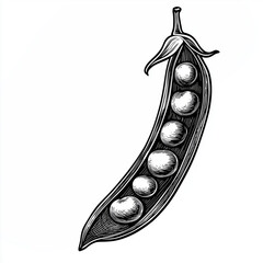 Peas, engraving and scratch board style sketch, black and white illustration