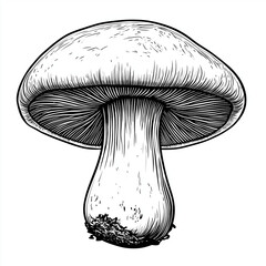 Porcini mushroom (Boletus), engraving and scratch board style sketch, black and white illustration