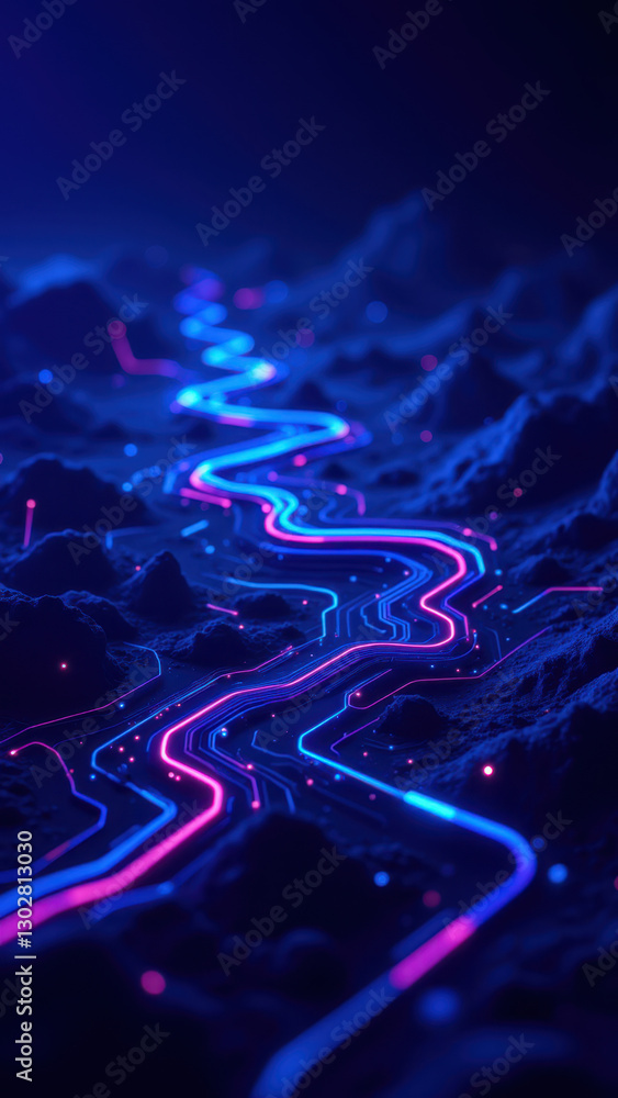 Poster a vibrant digital representation of a ci/cd pipeline set against an abstract cosmic background.