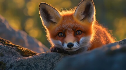 Obraz premium Fox Portrait with Vibrant Fur and Soft Background in Nature