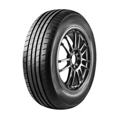 Obraz premium Car tire and wheel , Aluminum wheels , Alloy Wheel , side view isolated on white background.