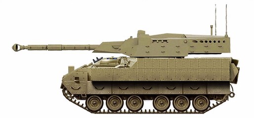 Concept of an MBT based on the Bradley chassis, using a turret with a 105mm gun © Tikros