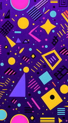 purple retro style 90's geometric design pattern shapes design poster background