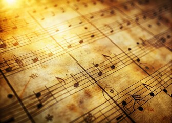 Vintage Sheet Music Background: Aged Paper Texture with Musical Notes