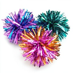 Shimmering Tinsel Pom Poms Celebration Decorations Festive Sparkle Joyful Fun Party Decor Bright Vibrant