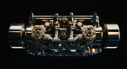 Classic Diesel Engine Fragment: Highlighting the Power of Automotive Machinery with Metallic Background and Text Space