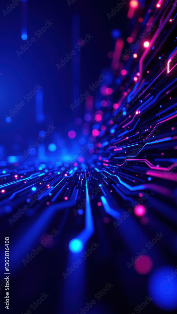 Poster dynamic abstract digital network with vibrant lights, symbolizing interconnectedness of technology.